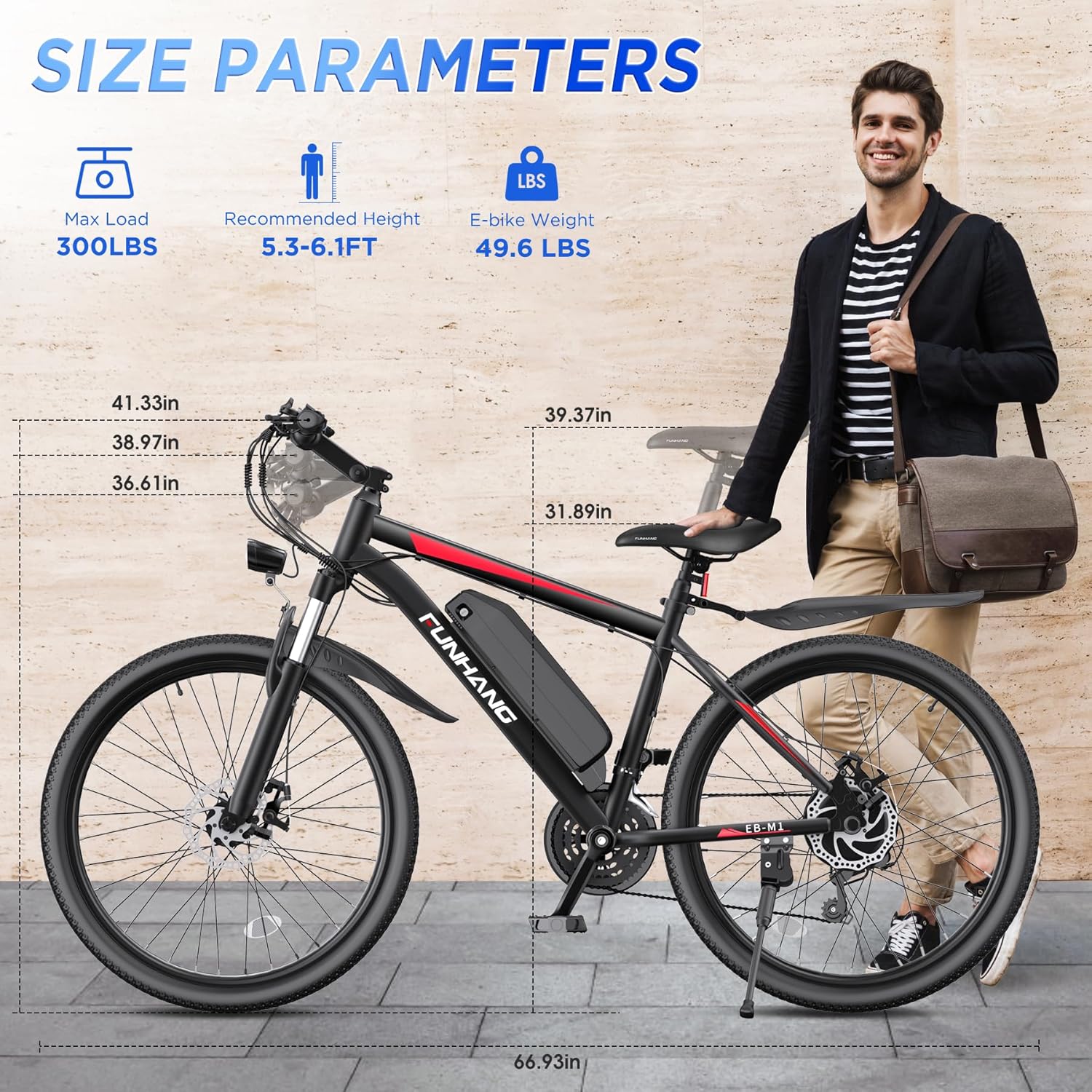 Funhang Electric Bike for Adults, 26'' 1000W Peak Ebike view 4